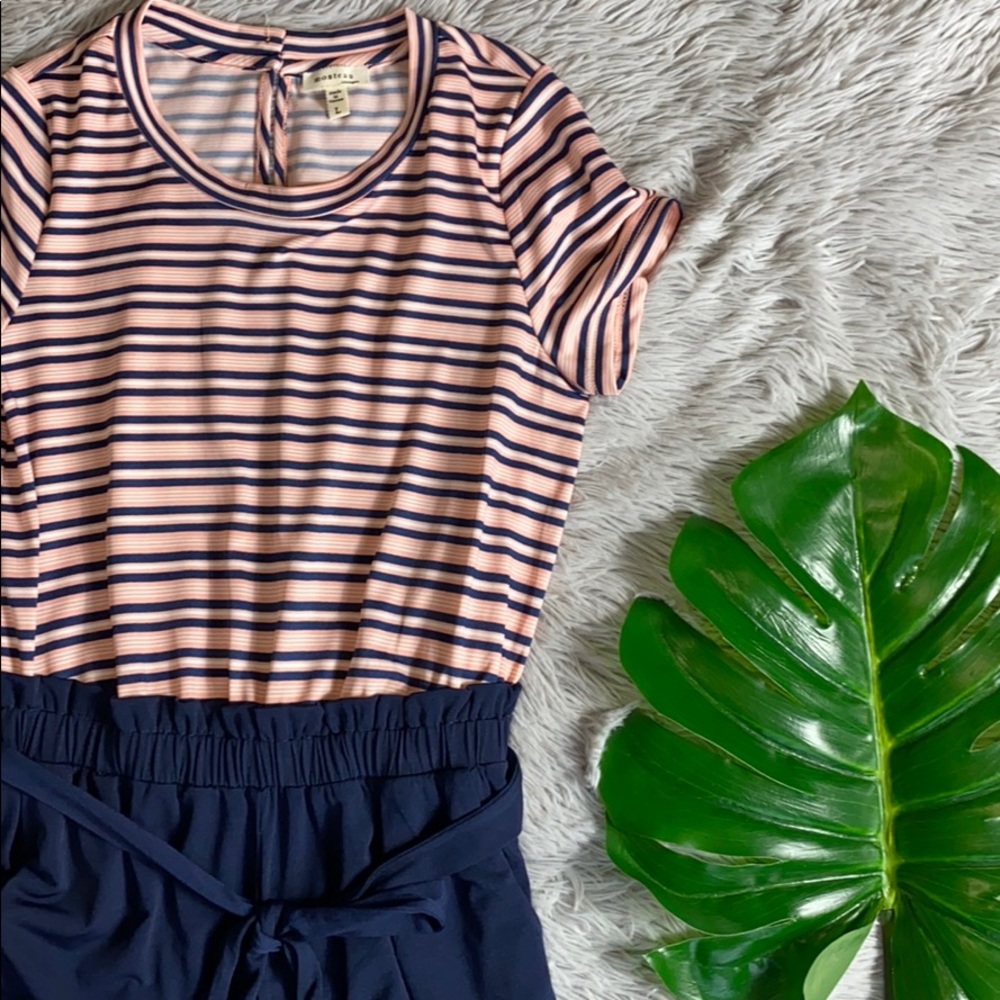 🌺Monteau girls blue striped jumpsuit size L